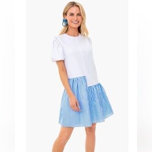 Pomander Place Roxy Short Puff Sleeve Dress Blue & White XS